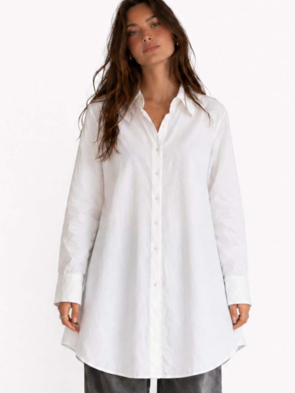 Cotton rich, Long flared button down shirt